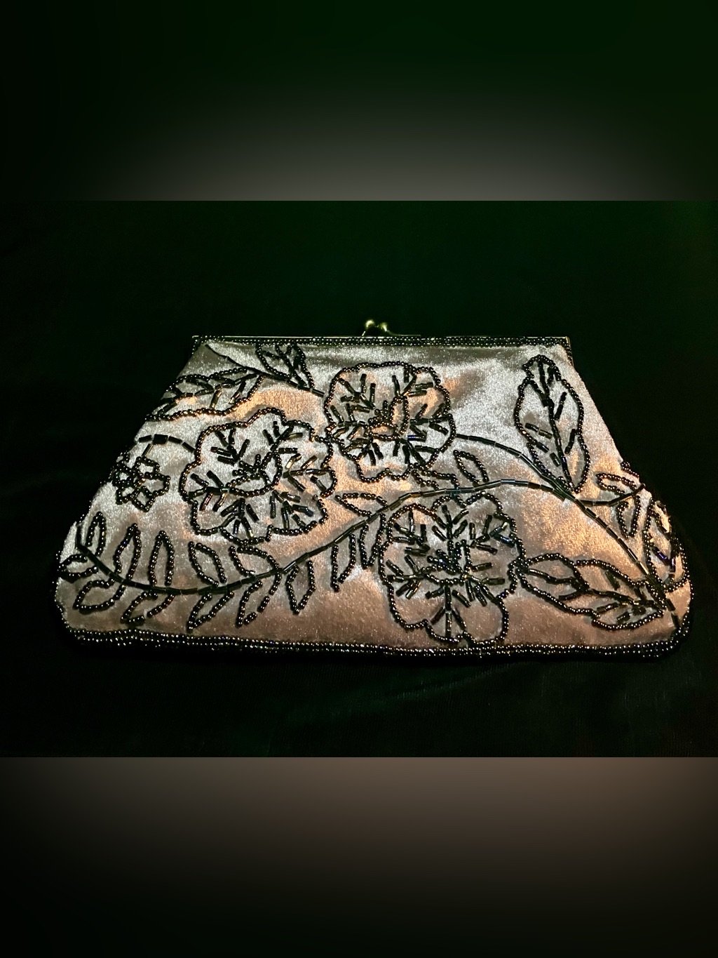 New Elegant Hand Beaded Floral Evening Velvet Clutch